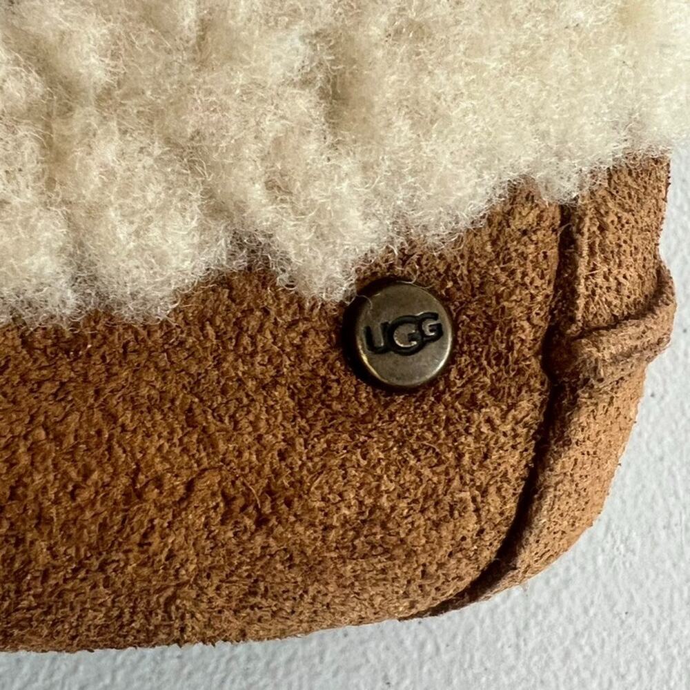 UGG Chestnut Suede Moccasin Slippers with Cream Shearling Lining - Picture 6 of 11